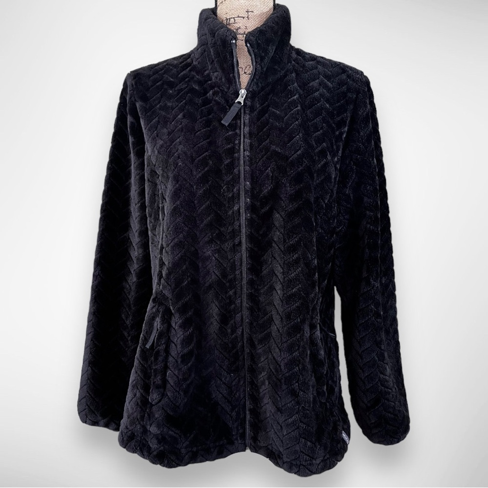 FREE COUNTRY Women's‎ Black Faux Fur Full Zip Jacket Large | EUC